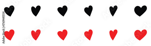  Abstract graphical doodle love icon drawing. Isolated Red and Black love heart icon set on white background. Modern hand-drawn valentines love icon set. EPS 10.