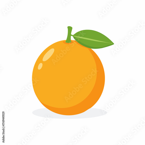 Bright Orange Fruit with Green Leaf and Stem