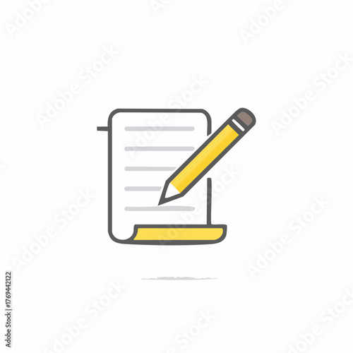 Pencil Writing on Paper Icon. Line Drawing of Notepad and Pen. Vector Illustration.