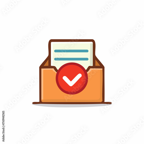 Approved documents in an inbox a red check mark symbol for completed tasks