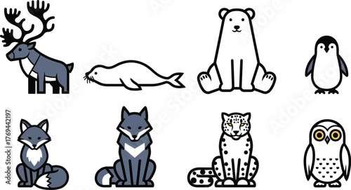 Charming collection of arctic and wild animals in a simple, modern illustration style.