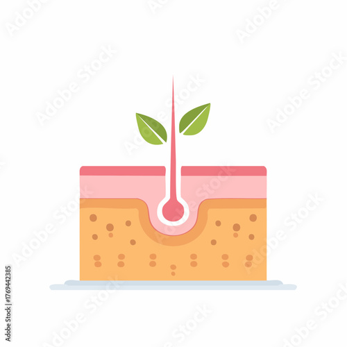 Healthy skin cross section with growing hair and leaves illustration