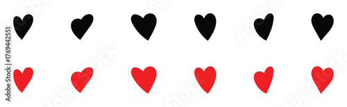 Isolated Red and Black love heart icon set on white background. Abstract graphical doodle love icon drawing. EPS 10. 