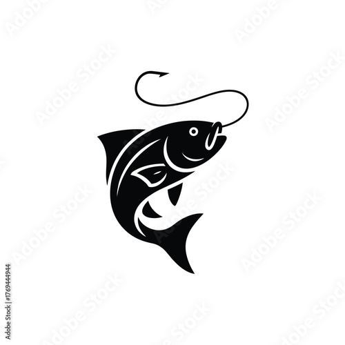 Silhouette of a fish jumping with a fishing hook