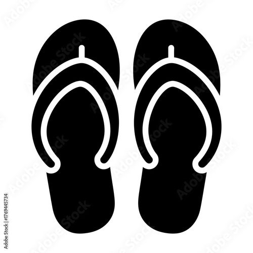 Pair of Black Flip-Flops Icon in Simple Flat Design Style