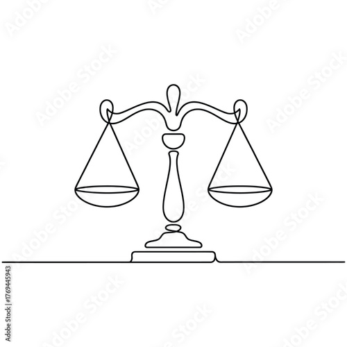 Simple line drawing of justice scales on white background