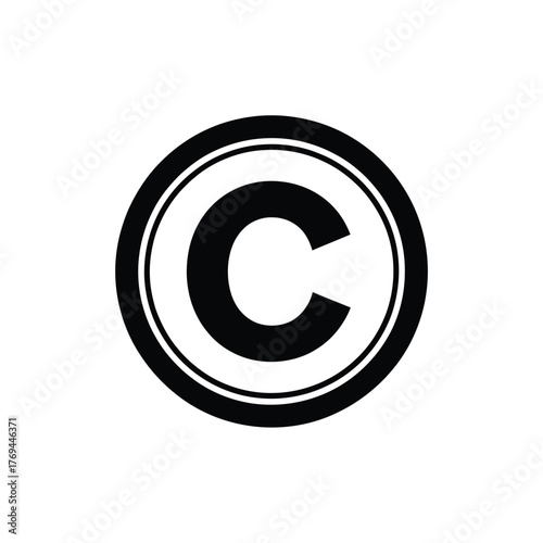 Copyright symbol in a circle black and white icon