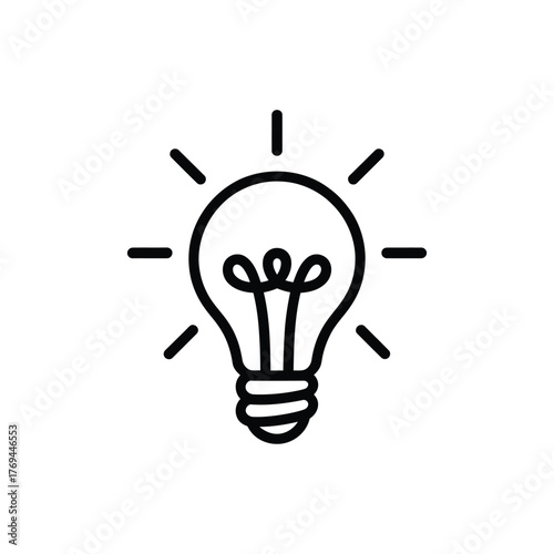 Simple hand drawn light bulb with radiating lines symbolizing an idea