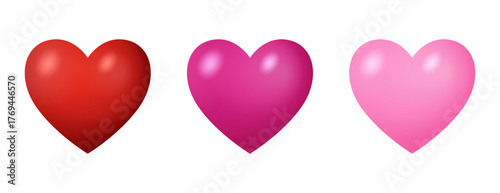 Heart shaped icon set. Red, fuchsia, and pink hearts. Symbol of love for Valentine's Day and Mother's Day decorations. Vector illustration.