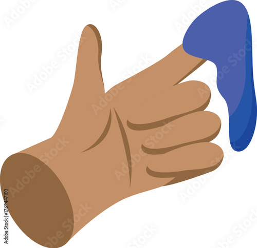 Hand touching blob of blue slime, playing with gooey substance