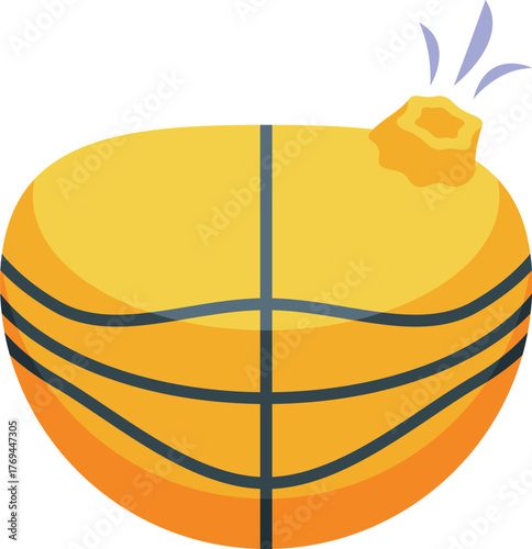 Orange basketball ball is deflating and losing air after a hard match