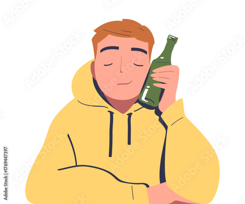 Man with Alcohol Drink and Beverage in Bottle Vector Illustration