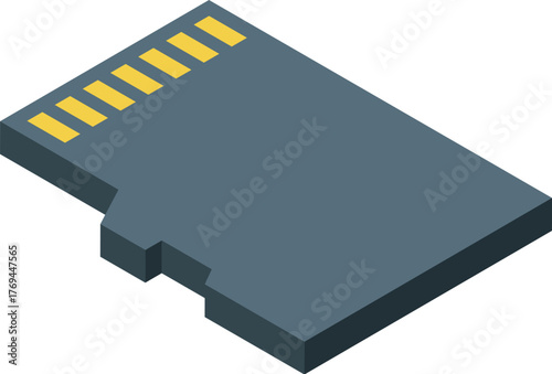 Isometric view of a micro sd memory card, ideal for storing digital information
