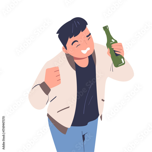 Man with Alcohol Drink and Beverage in Bottle Vector Illustration