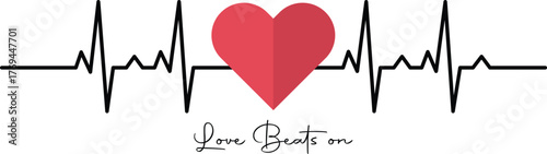 Love Beats On Heartbeat of Affection, Heart beat love concept illustration,  line heart and ECG