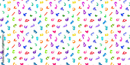 Colorful seamless pattern made from Arabic alphabets and letters in flat vector style. Rainbow colored background of Arabic characters, perfect for kids design, education, playful creative projects.