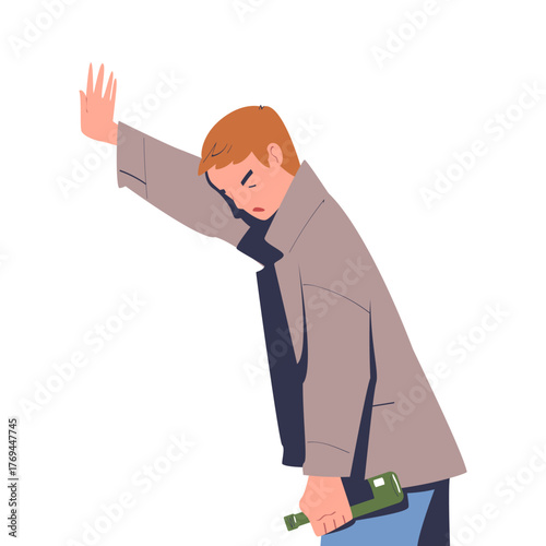 Man with Alcohol Drink and Beverage in Bottle Vector Illustration