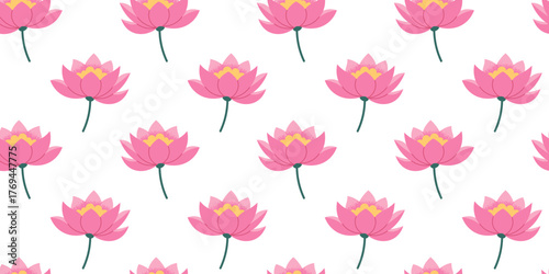 Seamless botanical pattern with lotus. Pink lotus, oriental ornament. Vector fabric swatch