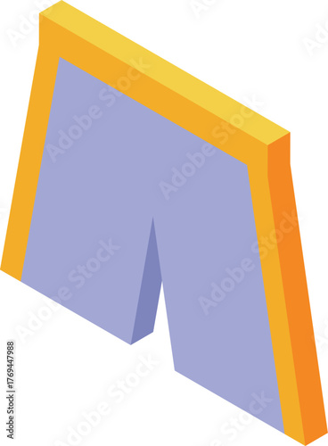 Purple boxer shorts with orange stripes, isometric projection of fighting apparel for combat sports and martial arts