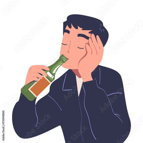 Man with Alcohol Drink and Beverage in Bottle Vector Illustration