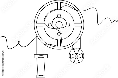 one line art Fire Hose Reel vector illustration. line art, one continuous line, simple, hand drawn and sketch style. for icons, symbols, signs or logos. PNG