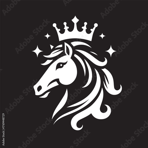 black and white horse wearing crown logo vector