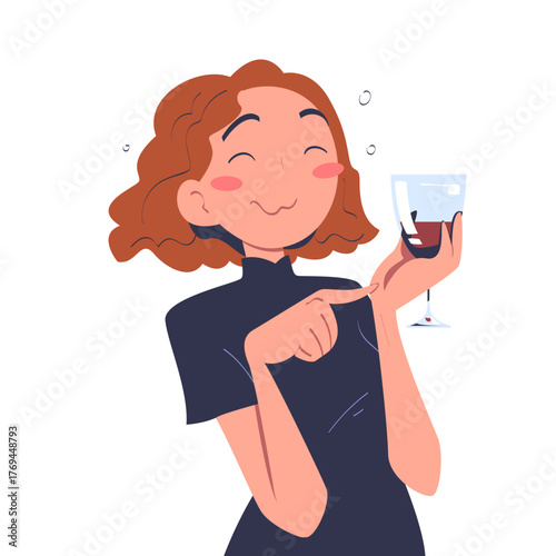 Woman with Alcohol Drink and Beverage in Glass Vector Illustration