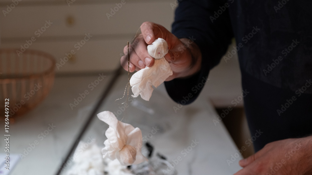 Obraz premium Handmade Halloween ghost decorations made from fabric