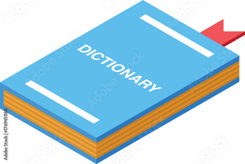Light blue dictionary book with bookmark ribbon, isometric projection