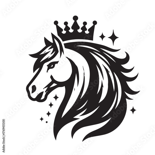 black and white horse wearing crown logo vector