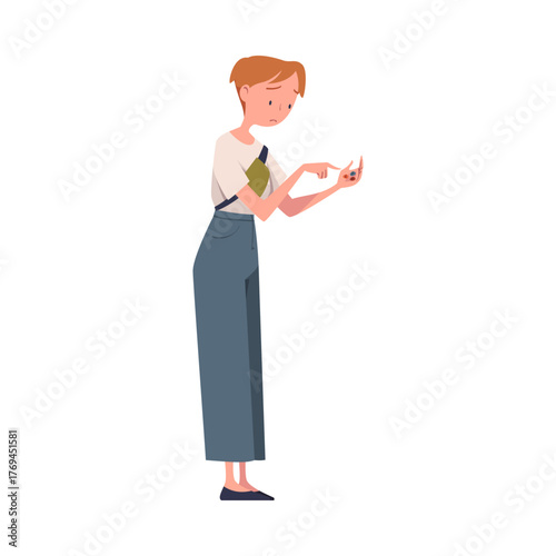 Woman with Empty Pockets Counting Coins Vector Illustration
