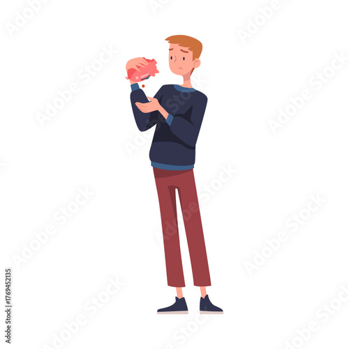 Man with Empty Pockets Counting Coins Vector Illustration