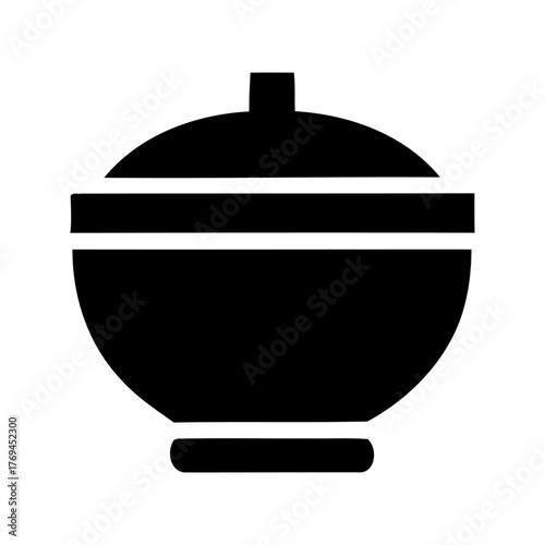 Black Silhouette Icon of a Lidded Pot on White Background