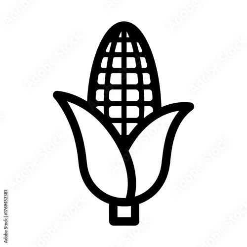 Monochrome Outline Corn Icon with Husk and Kernel Grid Design