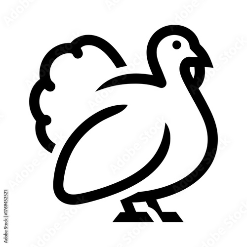 Minimalist Black Line Art Turkey Icon on a White Background