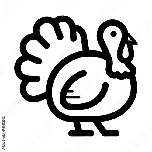 Minimalist Black Outline Turkey Icon on White Background