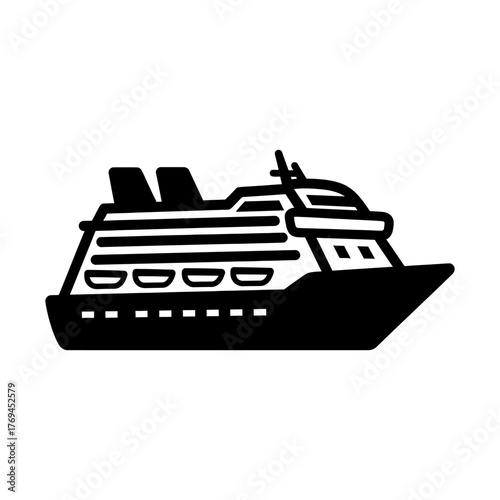 Black Cruise Ship Icon Silhouette Vector Isolated on White Background