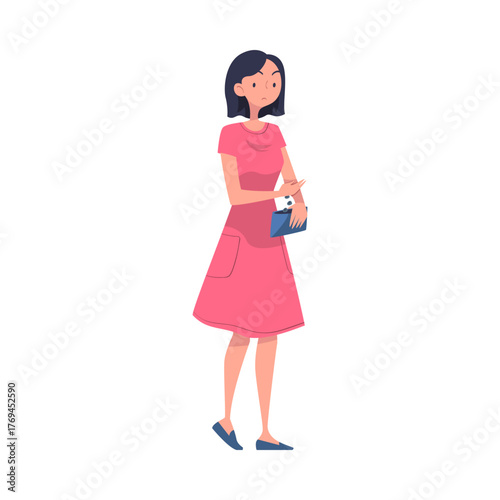 Woman with Empty Pockets Counting Coins Vector Illustration