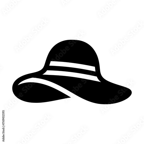 Graphic Black Wide Brim Sun Hat Icon with White Band
