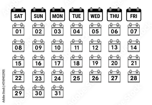 Organize your year with clean, modern calendar icons for every day