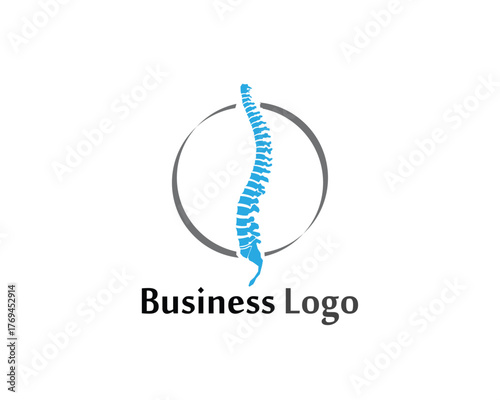 Chiropractic Spine Logo in Blue Silhouette with Circular Frame
