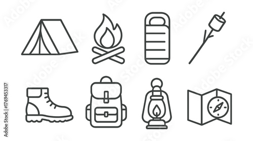 Set of icons for camping and hiking