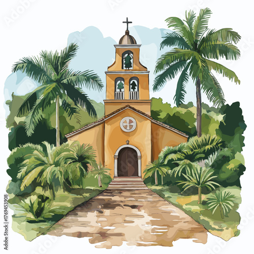 Jesuit Missions Route. Jesuit Missions Route hand drawn watercolor illustration