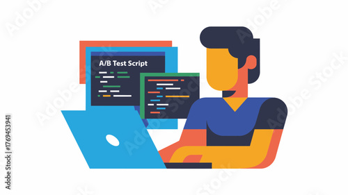 Person working on a laptop with code on multiple screens illustrating a b testing and software development concepts