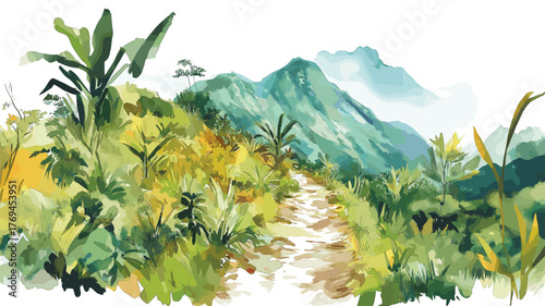 Inca Trail. Inca Trail hand drawn watercolor illustration
