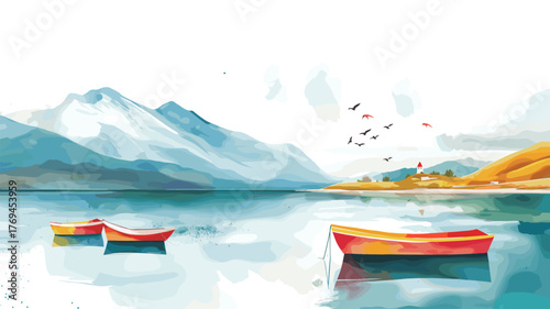 Lake Titicaca - Puno. Lake Titicaca - Puno hand drawn watercolor illustration