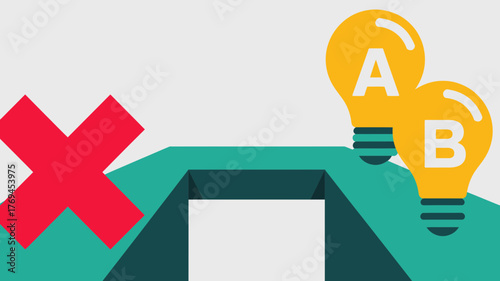 Visual representation of a choice between a wrong option and two potential ideas or solutions
