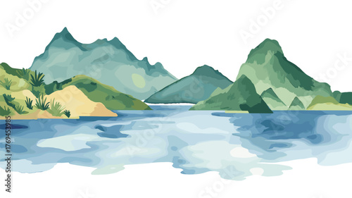Magellan Strait. Magellan Strait hand drawn watercolor illustration