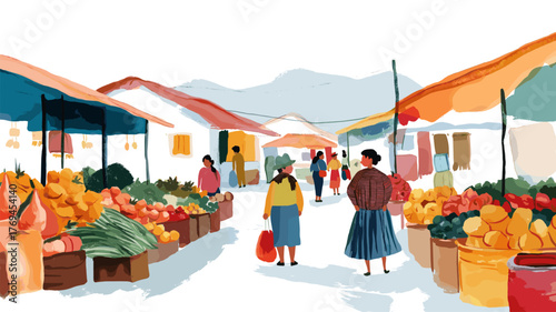 Otavalo Market. Otavalo Market hand drawn watercolor illustration