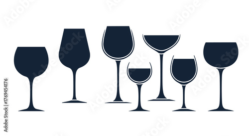 Diverse collection of wine glass silhouettes in various shapes and sizes, ideal for different alcoholic beverages.